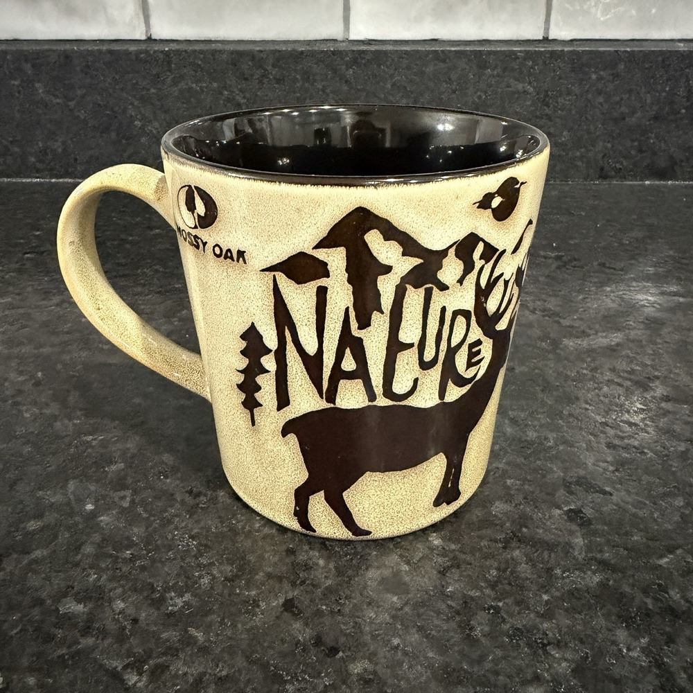 Mossy‎ Oak Nature Elk and Mountain Range Two Tone Large Coffee Mug Cup 16 Oz